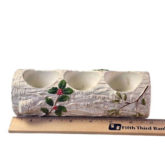 Yankee Candle Birch Log Tea Light Holder 3 Cup Holly Berry Winter Christmas Xmas - Picture 10 of 11